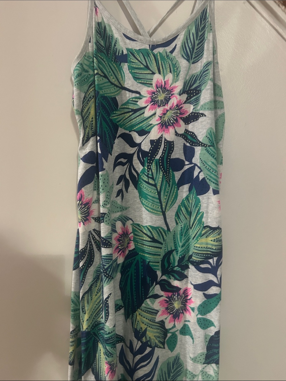 GAP Blue Green Pink Tropical-Print Spaghetti-Strap Maxi Dress - Picture 6 of 8